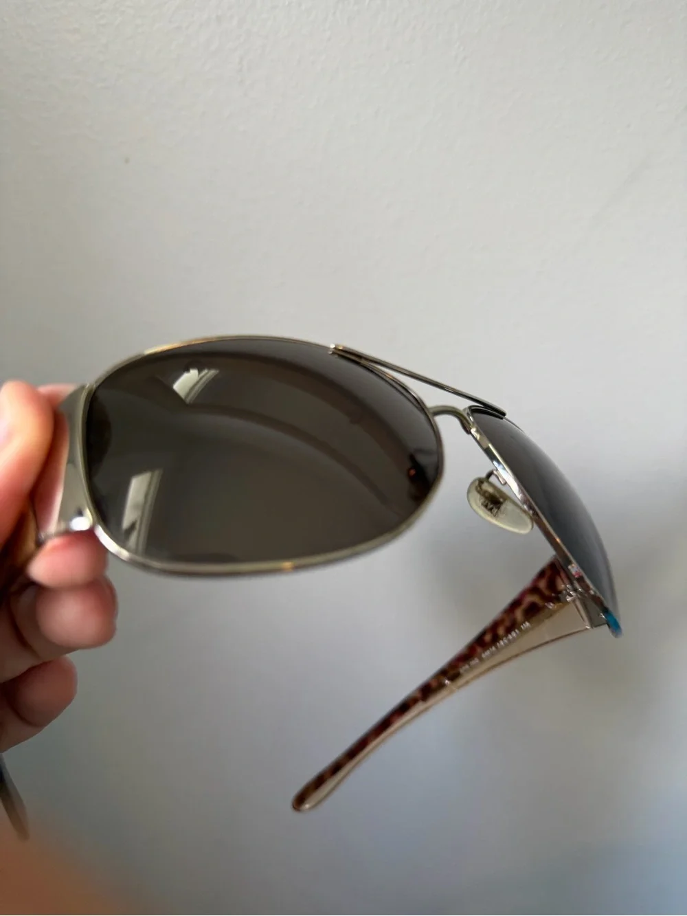 VTG Prada SPR 75G Shield Aviator Sunglasses Silver Brown Tortoise Made In Italy